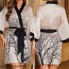 Plus Size Sexy Women Robe Sleepwear Silky Satin Kimono Bathrobe Gown Yukata Chinese Style Print Branch Nightgown Casual Homewear