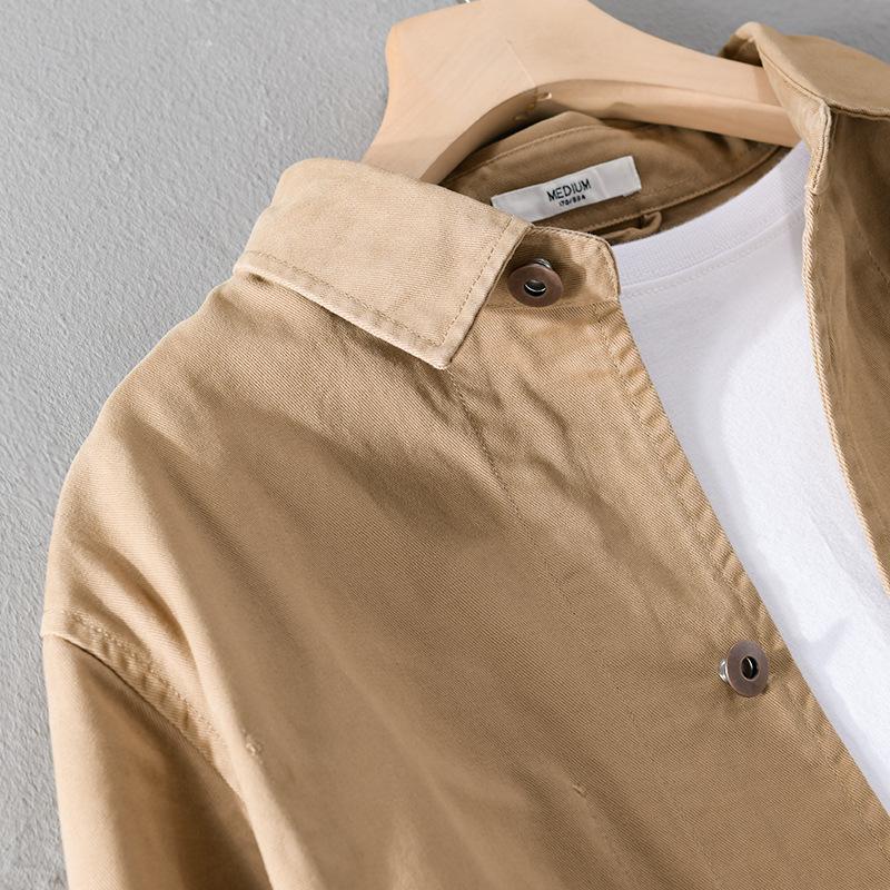 Японские куртки-карго в ретро-стиле для мужчин, весенне-осеннее мужское пальто из чистого хлопка, рабочая одежда, воротник-лацкан, однобортное пальто цвета хаки