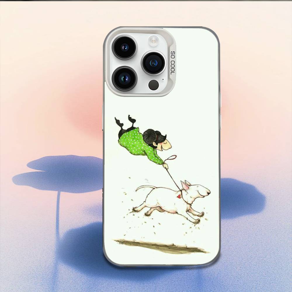 Забавный чехол для телефона с собакой Бультерьер для iPhone 16,15,14,13,12,11,Mini,Pro,E,MAX Белый Конфетный Матовый Ударопрочный Чехол