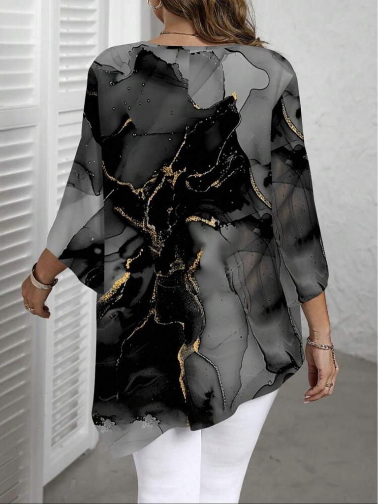 Женская футболка большого размера, повседневная, европейский и американский стиль, с полным принтом, с круглым вырезом