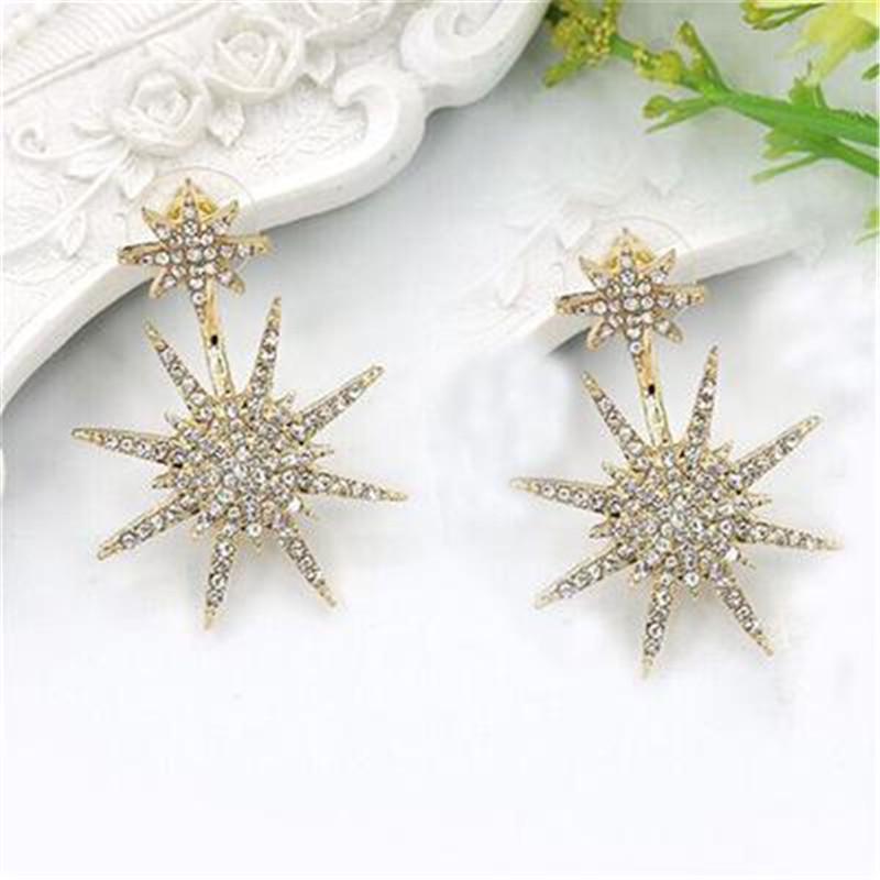 Full Rhinestones Diamond Crystal Stars Snow Hanging Punk Style Stylish Modern Luxury Stud Earring Women Jewelry