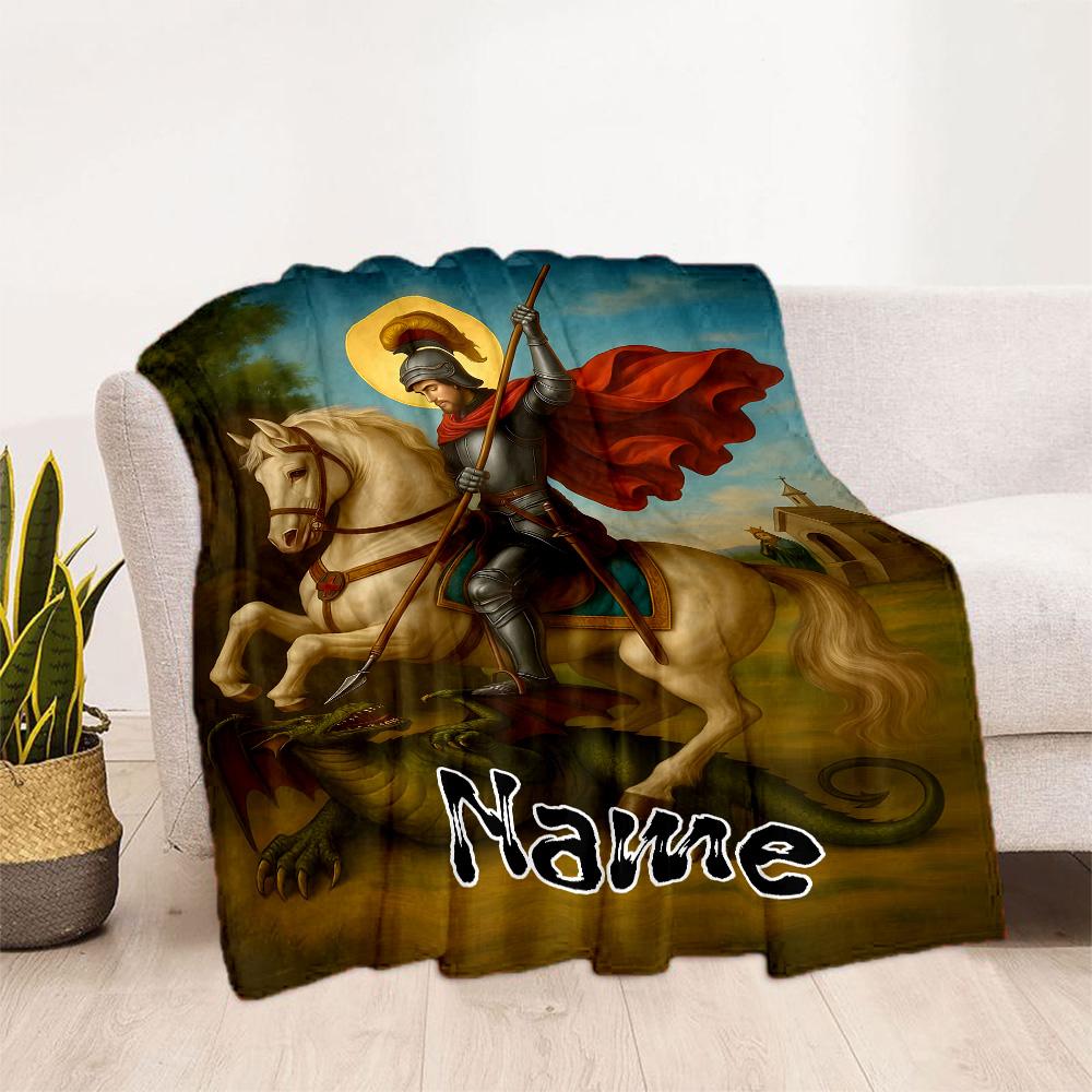 Knight Defeats Dragon Personalized Text Blanket Cozy Customizable Blanket Durable Comfort for Bed Nap Couch Sofa All-Season Use