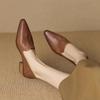Retro Pointed Thick Heeled Single Shoes Soft Leather Women's Loafers Casual Middle Heel Shallow Mouth Temperament Solid Pumps