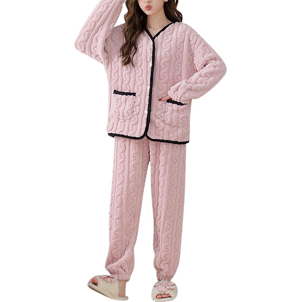 BAJAOEY Теплая пушистая пижама с длинным рукавом, мягкая и теплая зимняя пижама для сна, женская пижама на флисовой подкладке, домашняя одежда, комплект, женская, домашняя одежда,
