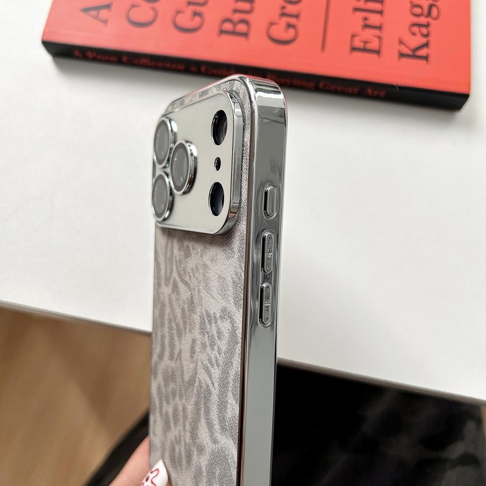 Leopard Learther Case for iPhone 17 Air 16 14 11 13 12 15 Pro Max 15 16 14 Plus Metal Plating Protector Hard Cover
