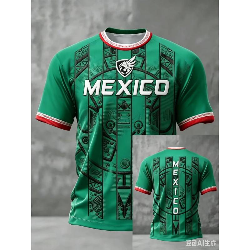 New Men Mexico National Soccer Jersey 3D  Print Quick Dry Football T Shirt  Sports Training Tee for Fan Match Daily Wear