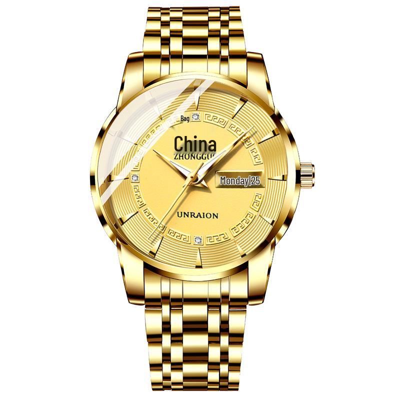 Мужские водонепроницаемые винтажные кварцевые часы из нержавеющей стали с двойным календарем