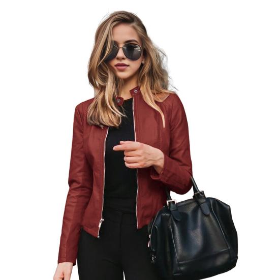 Женское пальто из искусственной кожи с застежкой-молнией, кардиган с гладкой поверхностью, однотонный, с длинными рукавами, приталенная куртка, повседневная верхняя одежда для поездок на работу, учебы и работы