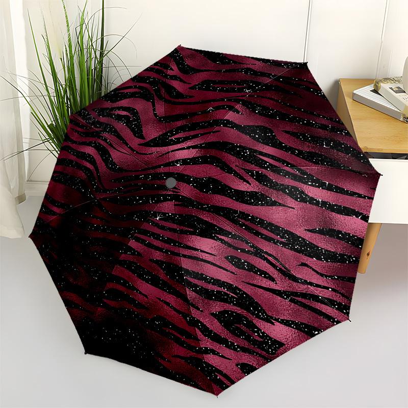 1pc Glamorous Zebra Print Sparkle Circle Umbrella with Plastic Handle,Suitable for All Seasons UmbrellaPT454