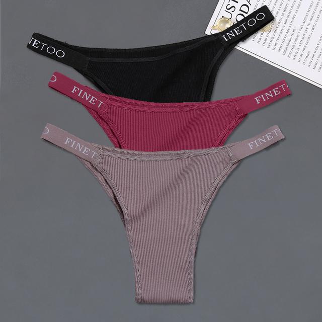 FINETOO Хлопковые трусики, 3 шт./компл., нижнее белье бикини с низкой посадкой, женские трусы с поясом и надписью, женские удобные трусы, женские трусики
