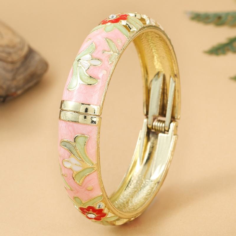 Vintage Floral Enamel Gold Plated Bangle Trendy Jewelry Accessory for Fashion Lovers Daily Wear Party