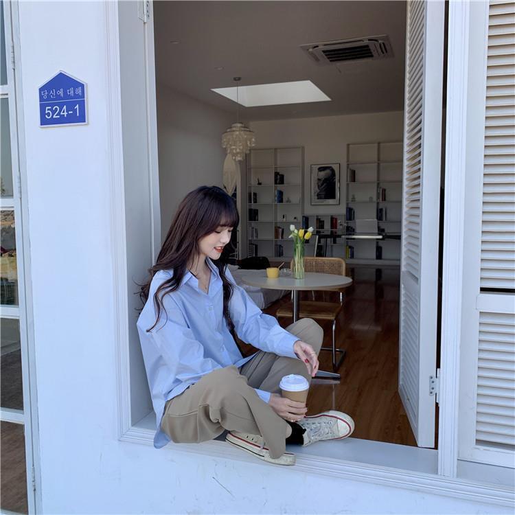 Autumn Long Sleeved Shirt Women's Top Split White Retro Hong Kong Style Shirt Trend