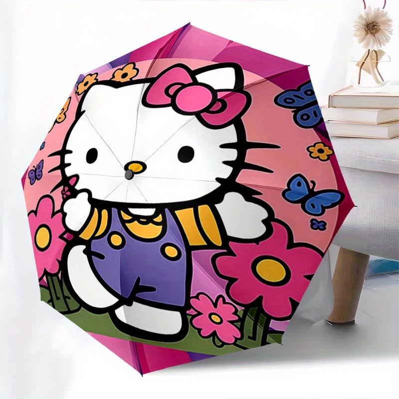 Hello Kitty,Floral Automatic Folding Umbrella-Simple 8-Rib Design, Bright Cartoon Pattern, Durable Iron Frame, Suitable For Travel, Outdoor,