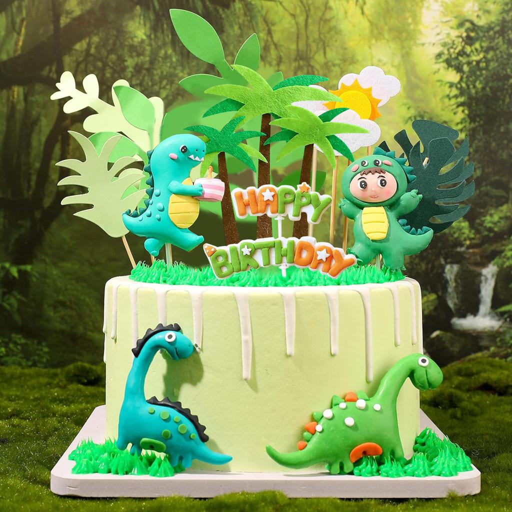 20 Pcs Dinosaur Cake Toppers, Dino Birthday Cake Decorations Jungle Safari Cupcake Toppers for Boy Baby Shower Party Cake Decor