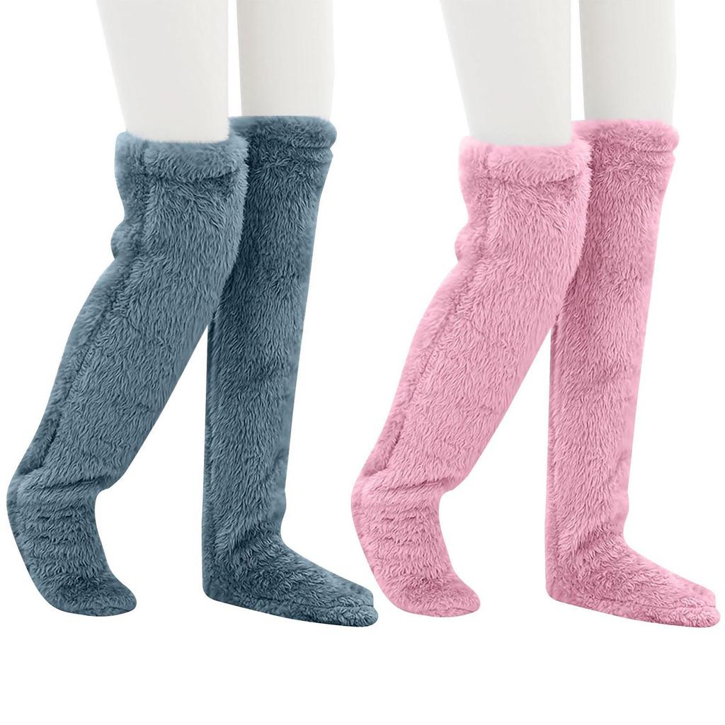 Плюшевые Теплые Длинные Носки, Пушистые Носки Выше Колена, Высокие Плюшевые Чулки Пушистые Длинные Гетры Зимние Домашние Пышные Носки для Сна 2 пары