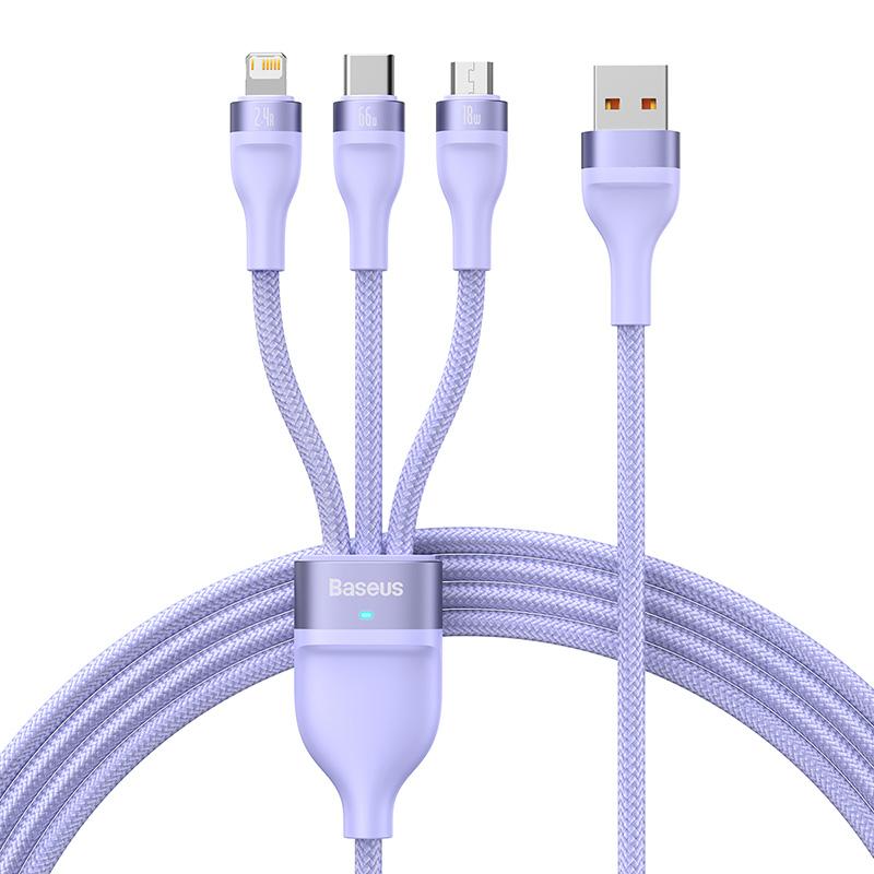 Baseus Flash Series One-for-three Fast Charging Data Cable USB To M+L+C 100W