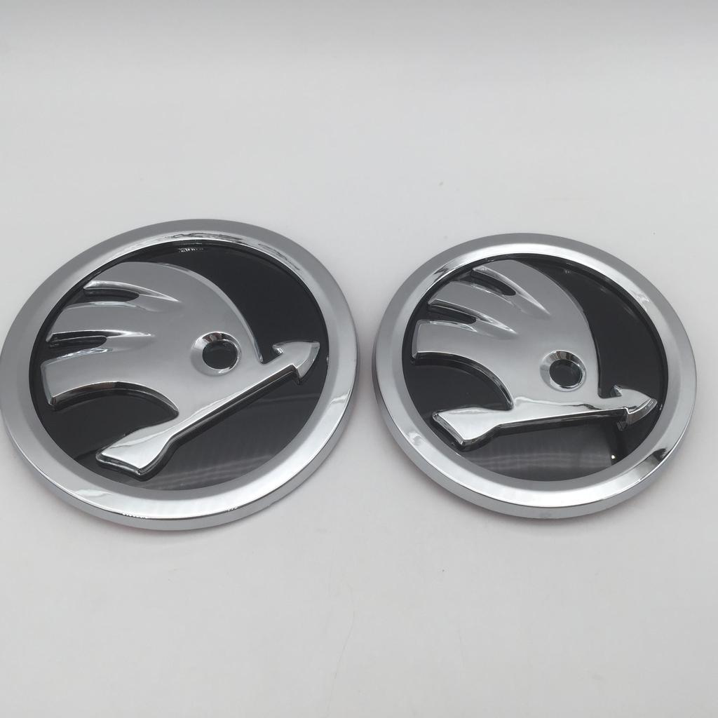 blcr1 2pcs 90mm 80mm for SKODA Car Front Grille Head Hood Bonnet Emblem Rear Tail Bumper Trunk Sticker Badge Styling Accessories