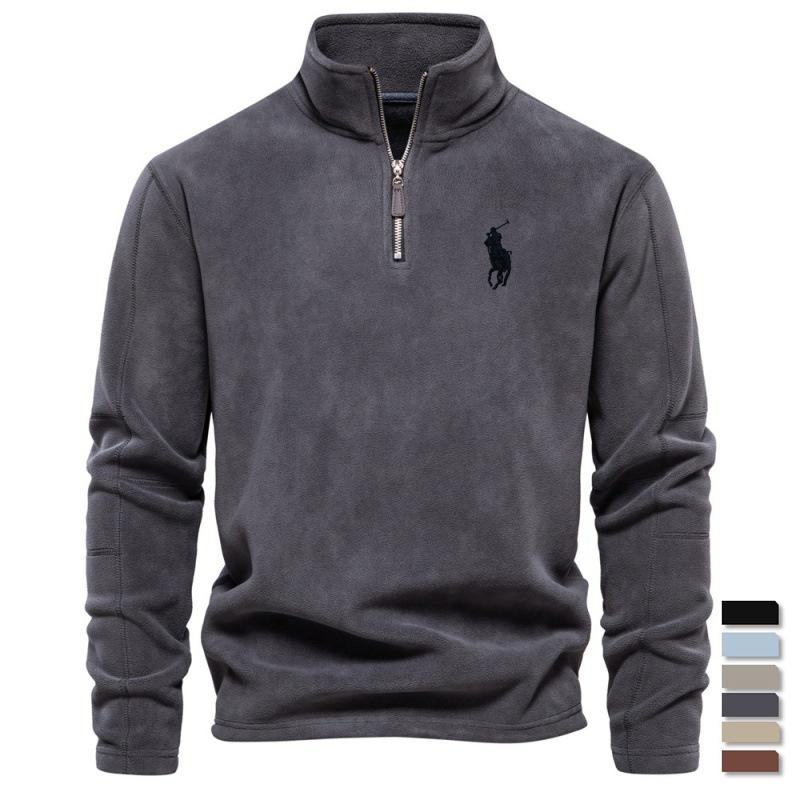 MINISO Polo Ralph Lauren Embroidered Women's New Item Stand Up Collar Half Zipper Long Sleeved Sweatshirt Trendy Casual Fleece Top