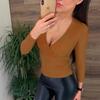 Women's Sexy V Neck Long Sleeve Ribbed Knitted Sweater Slim Knit Top Blouse Casual Pullover Sweater