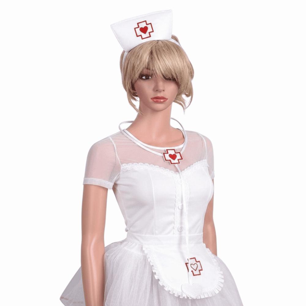 Ruffle Fringe Edge Nurse Costume Accessories Red Cross with Heart Nurse Headband Halloween Party