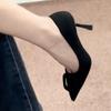 Неустающие ноги французский острый носок шпилька высокий каблук женские 2025 новые квадратная пряжка мелкая посадка туфли-лодочки черные для работы