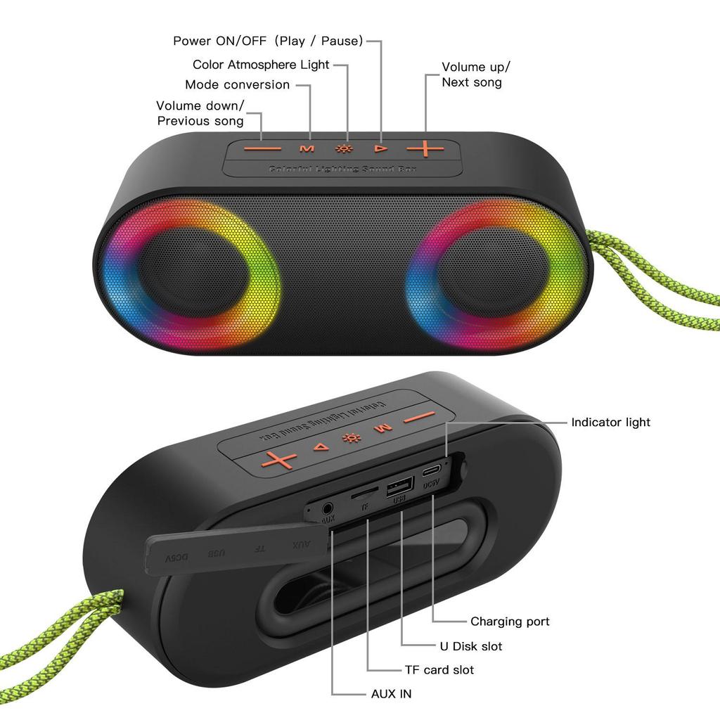 TOPROAD Водонепроницаемые Bluetooth-колонки IP65 Портативные беспроводные стерео бас-бумбокс сабвуфер Поддержка колонки FM-радио светодиодные RGB-подсветки
