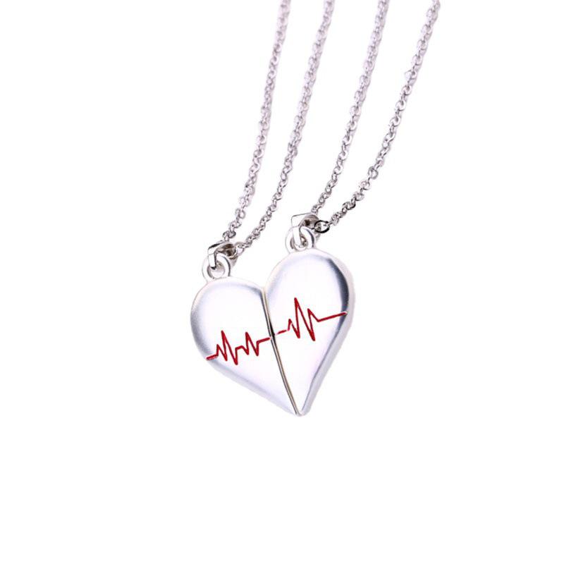 Ожерелье с подвеской Magnetic Love ECG для пары - уникальный дизайн с застегивающимися сердцами
