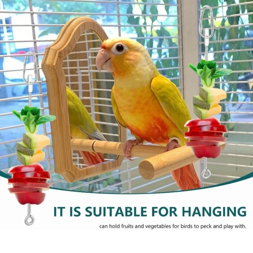 Stainless Steel Bird Food Holder Adjustable Hanging Parrots Fruit Skewer Rust-proof with Hook Bird Foraging Bird Cage