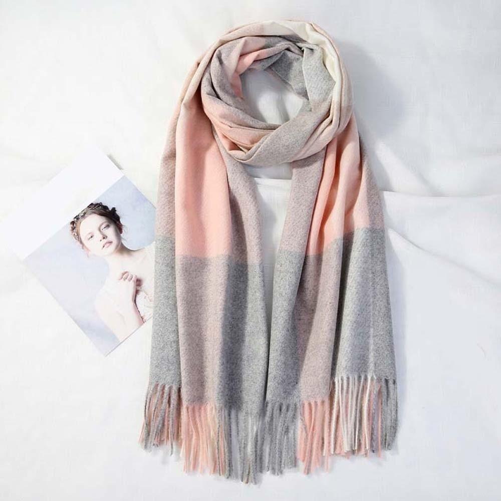 Wool Knitted Wool Scarf Soft Long Neckscarf with Tassel Shawl Classic Plaid Scarf Women