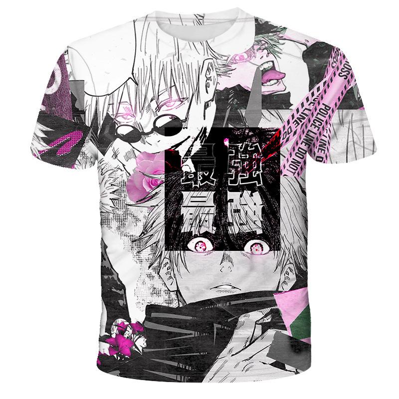 Японское Аниме Майки Jujutsu Kaisen 3D Принт Летние Быстросохнущие Круглый Вырез Короткий Рукав для Мужчин Полиэстер Не выцветают