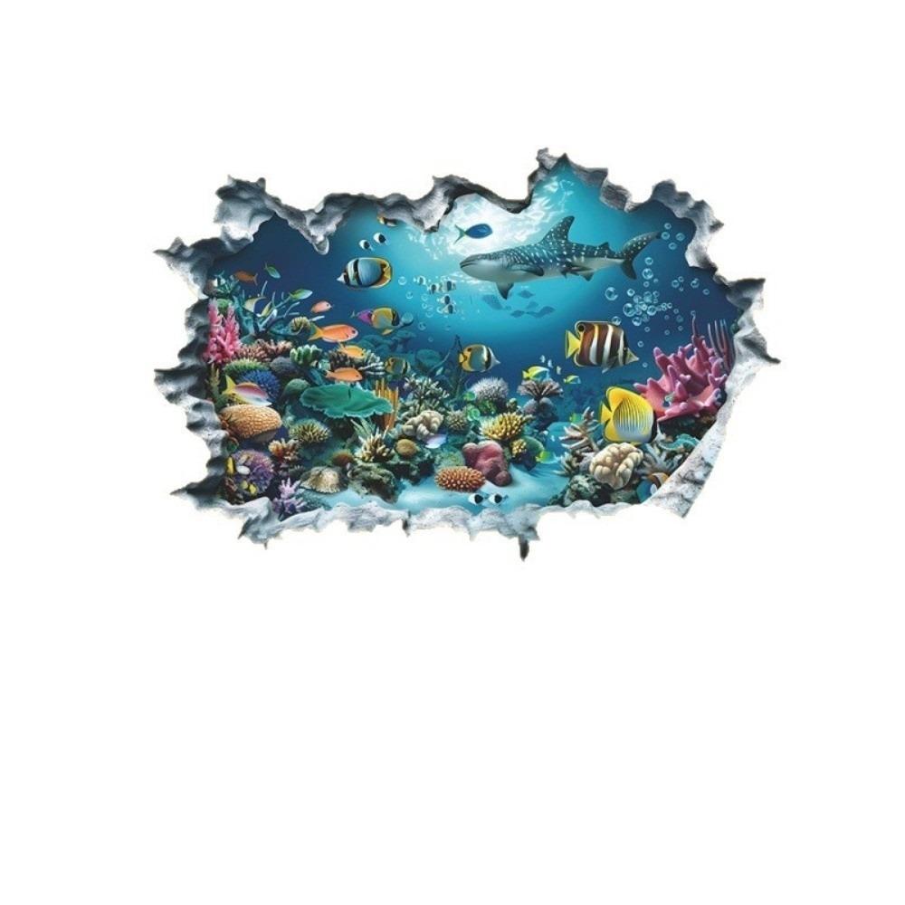 Self-Adhesive 3D Underwater World Shark Wall Sticker Entryway Decor