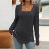 Women's Fashion Solid Color Square Collar Long Sleeve Button Casual T-shirt Top