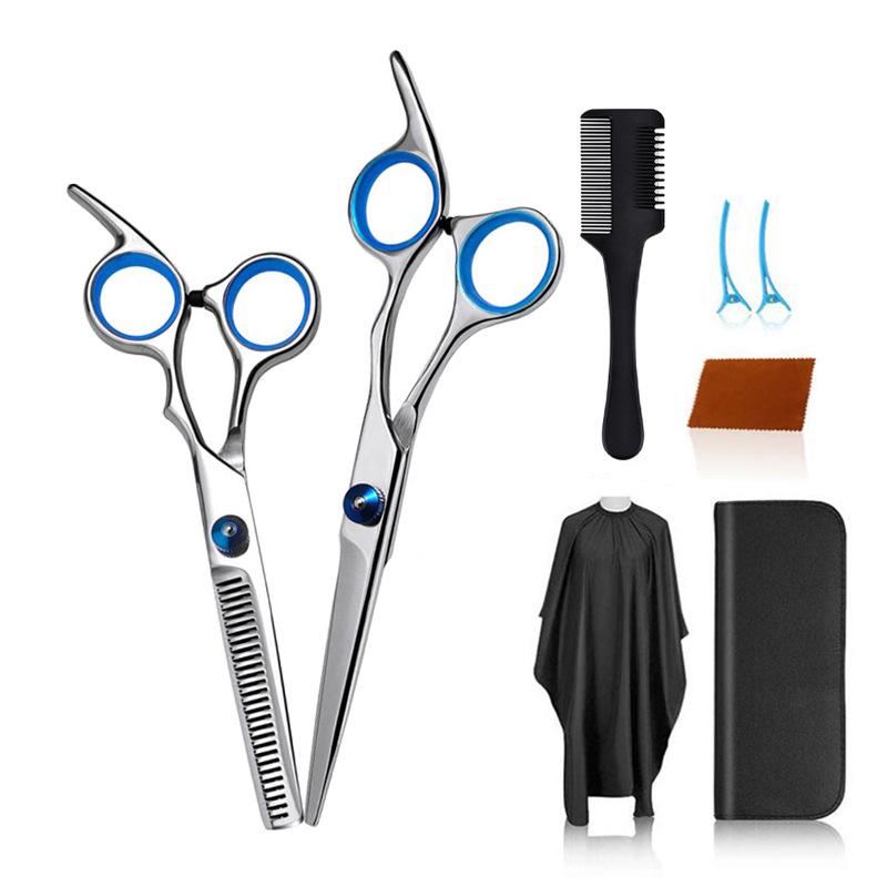 10 Piece Hair Cutting Scissors Set Professional Barber Thinning Shears Stainless Steel Comb Cape Brush Leather Case