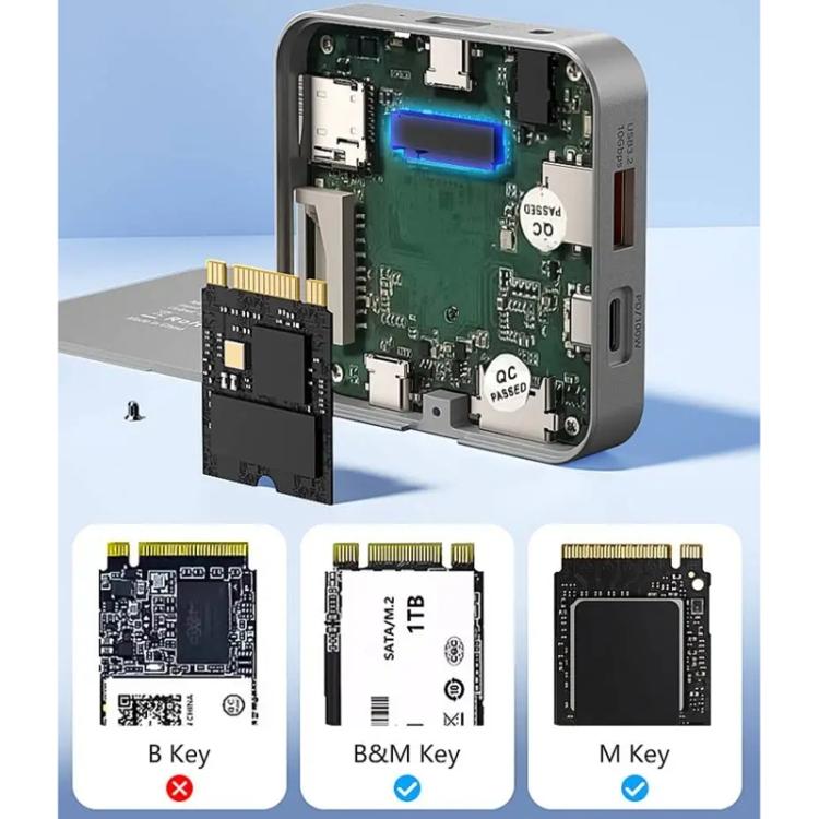 Магнитный хаб Blueendless 8-в-1 со слотом для SSD M.2 NVMe/SATA (HDMI+PD100W+USB-C/Type-C 3.2+USB-A 3.2+SD+TF+AUX)