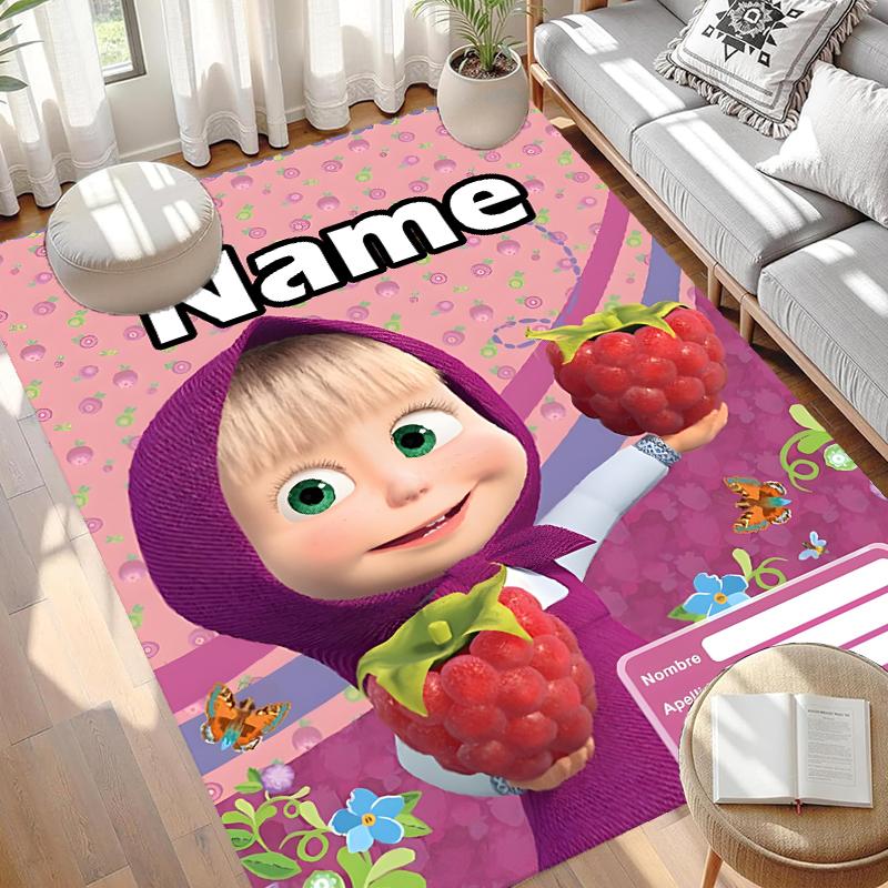 Custom Name Personalized Masha and The Bear Print Carpet, Versatile Home Decor Rug, for Playroom, Apartment, Balcony, Entryway, Hallway Gift