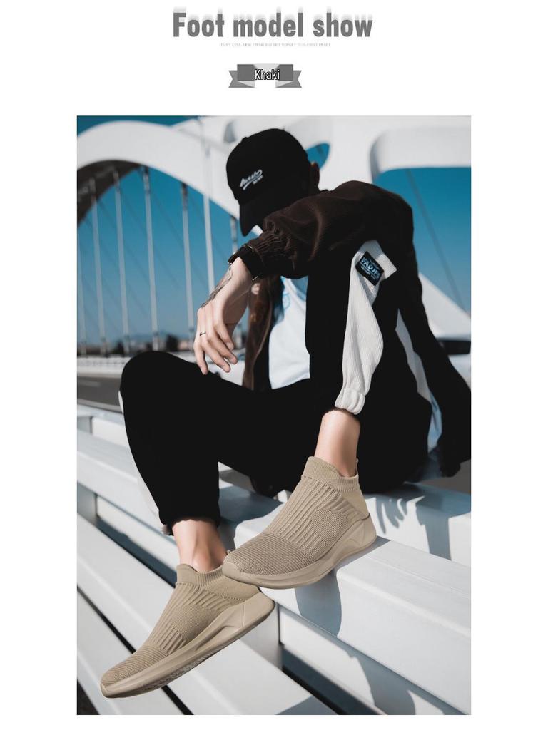 Мужские легкие кроссовки-носки из флайнита 2023 года: Дышащая, Слипоны, Повседневная спортивная обувь для весны и лета