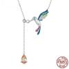 S925 Sterling Silver Enamel Process Hummingbird Pendant Necklace Bird Neck Chain for Women Birthday Gift Fine Jewelry