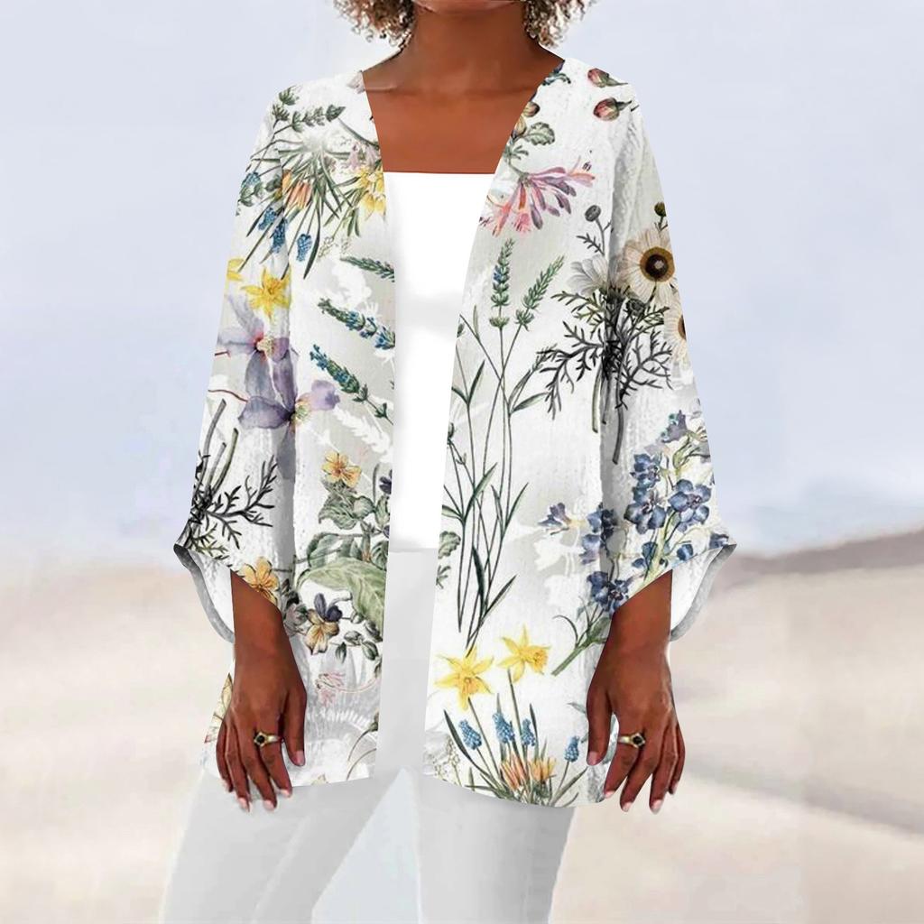 Женская повседневная модная легкая куртка средней длины с принтом в стиле ретро, ​​кардиган