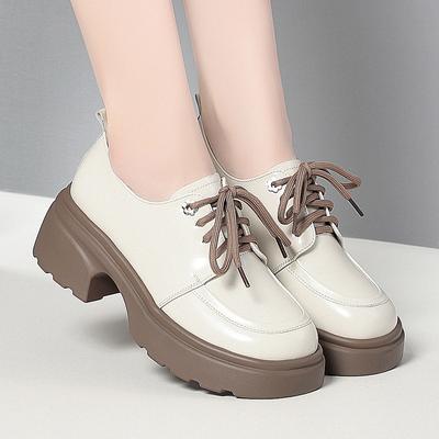 Женские Весна Новая Мода Черные Мягкая Подошва Платформа Балетки Туфли Лоферы На Шнуровке Туфли-Лодочки Повседневные Мягкая Кожа Оксфорды