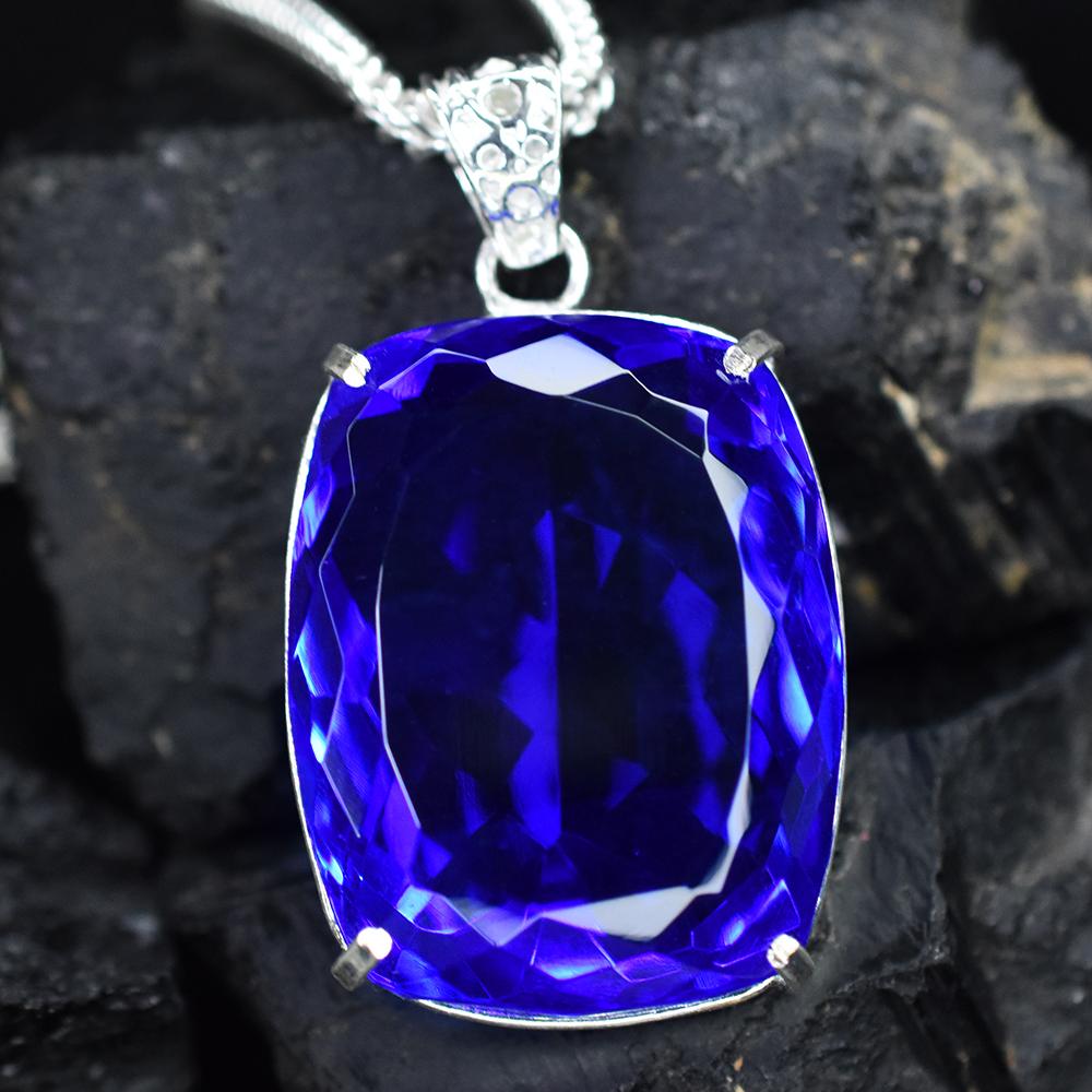 AAA++ CERTIFIED 141.7 Ct Sapphire 925 Sterling Silver Blue Gems Cushion Pendant MY-PD-126-NS