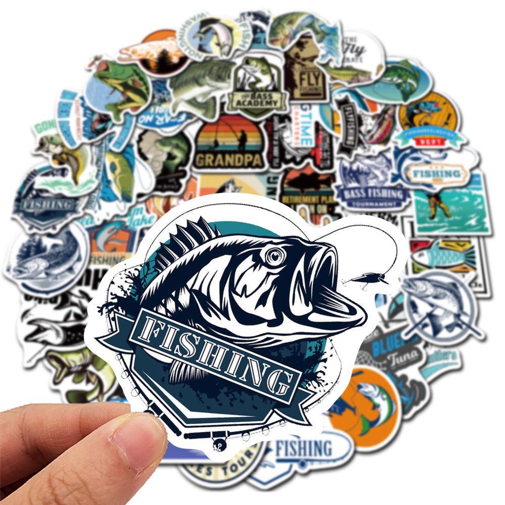 50 Waterproof Fishing Graffiti Stickers for Suitcases, Skateboards, Refrigerators, and Water Cups - Fun Cartoon Toy for Kids