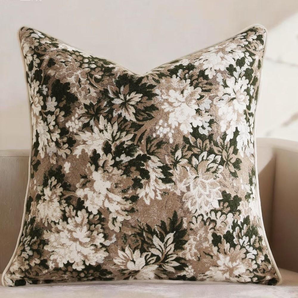 Yarn-Dyed Floral Throw Pillowcase Chenille Fabric Accent Couch Pillow  Sofa Cushion Cover