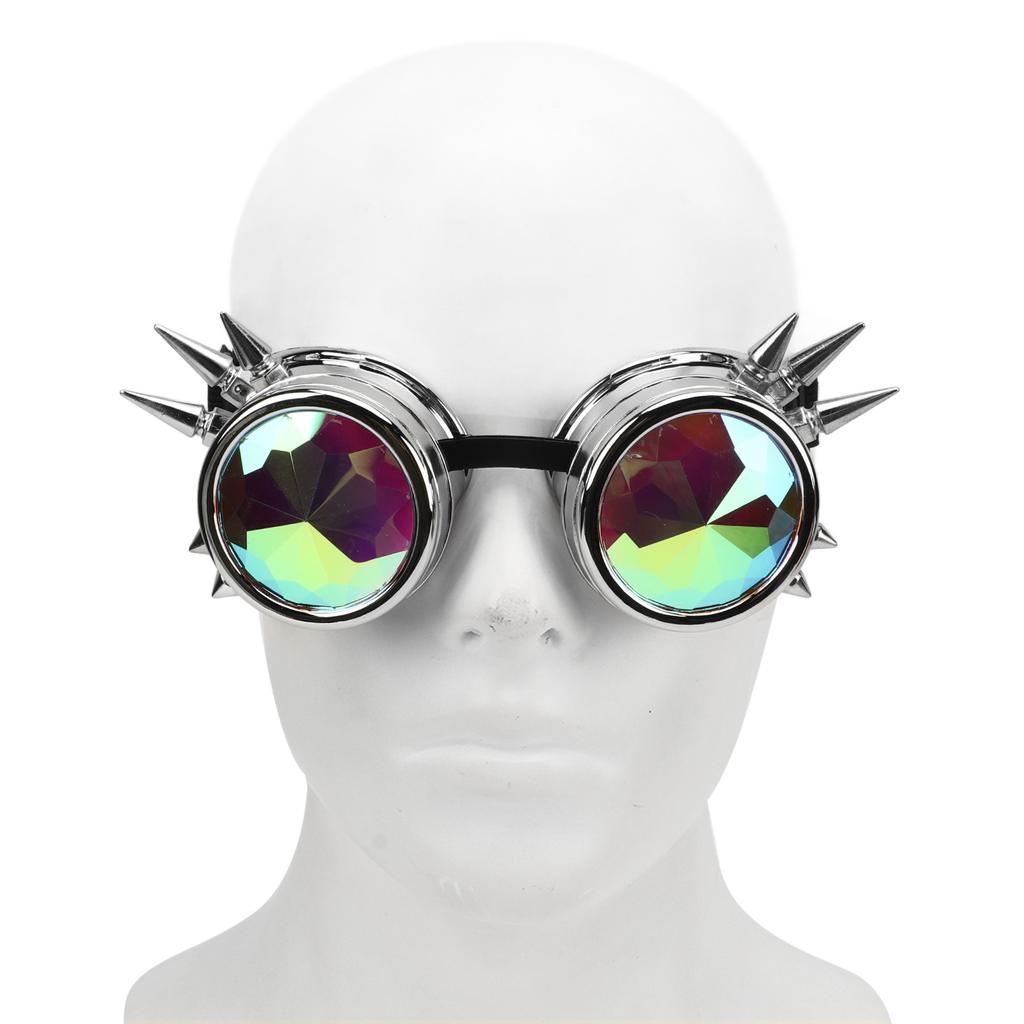 Steampunk Goggles Retro PC ABS with Elastic Band Kaleidoscope Rave Glasses for Party Gloss Silver
