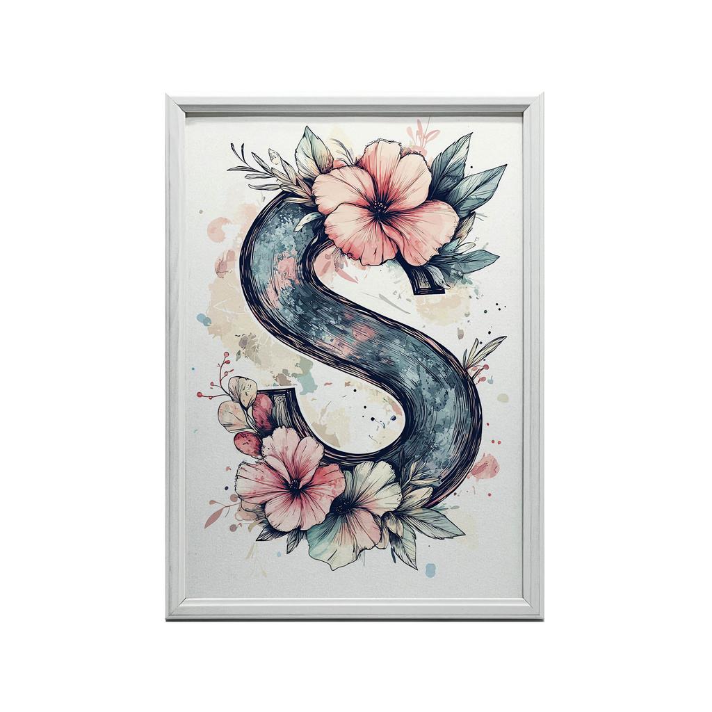 Plakat Z Literą S Wśród Kolorowych Kwiatów Plakat Z Literą S Wśród Kolorowych Kwiatów, 50X70 Cm, Rama Drewniana Jasny Dąb, Papier Matowy 230 Gsm