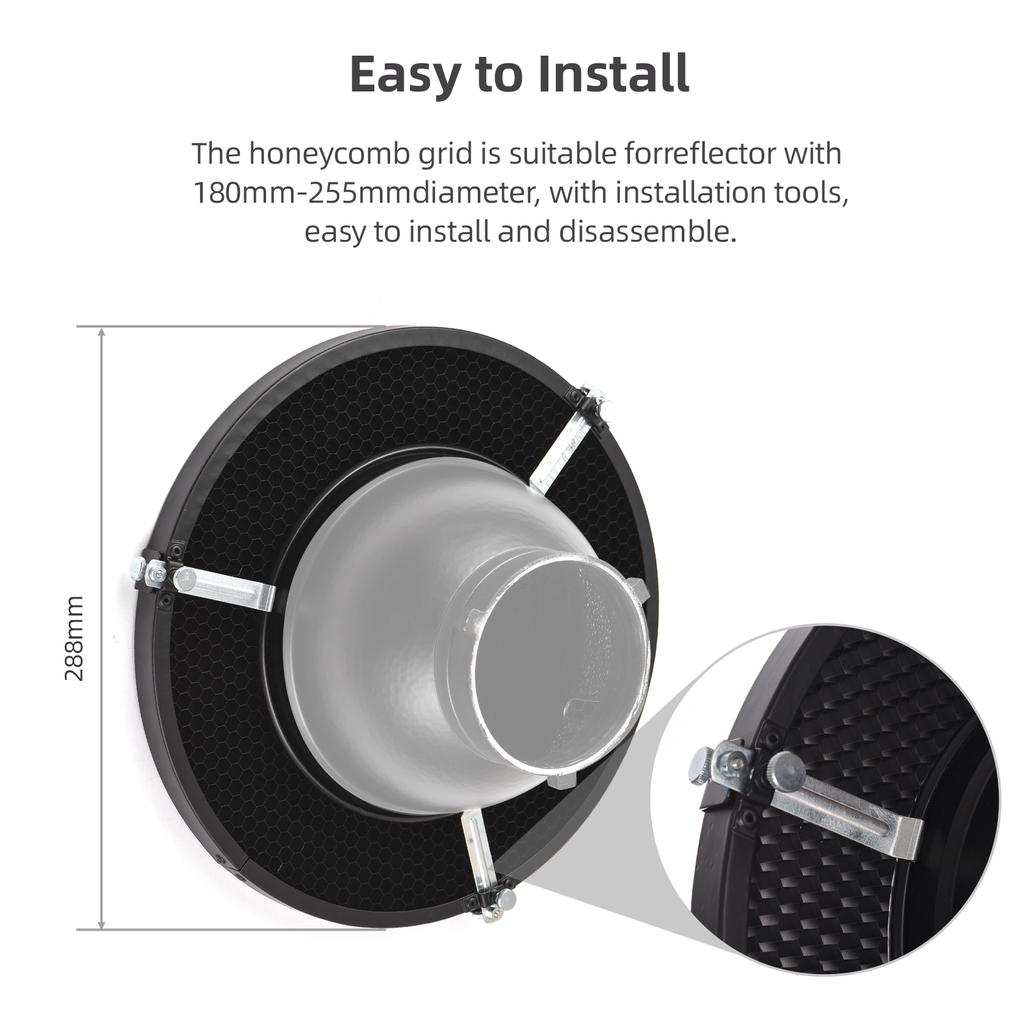 Сотовый абажур для фотосъемки, 60 градусов с 4 цветными фильтрами для 180-250 мм/7,1-9,8 дюйма