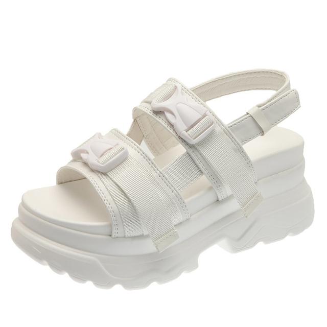 Women Summer 2023 Thick Bottom Non Slip Beach Shoes Woman Fashion Buckle Sports White Chunky Platform Sandals