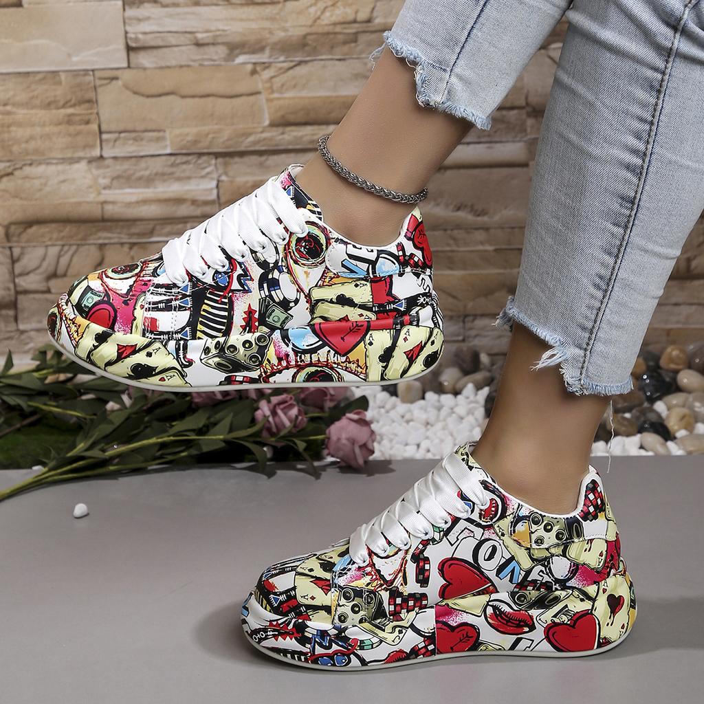 Platform Graffiti Shoes Trainer Sneakers Flats Shoes 2024 New Comfy Fashion Colorful Skateboard Shoes Flats For Woman Dropship