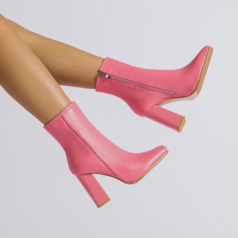Европейские и американские женские модные ботинки на толстом каблуке с боковой молнией женские короткие ботинки цвета конфеты большого размера осень-зима