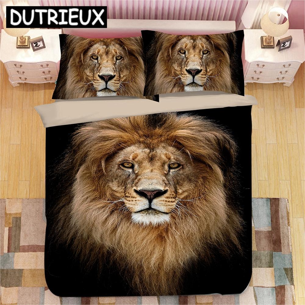 3D Animal Horse Tiger Lion Print Bedding Set Duvet Covers Pillowcases One Piece Comforter Bedding Sets Bedclothes Bed Linen 04