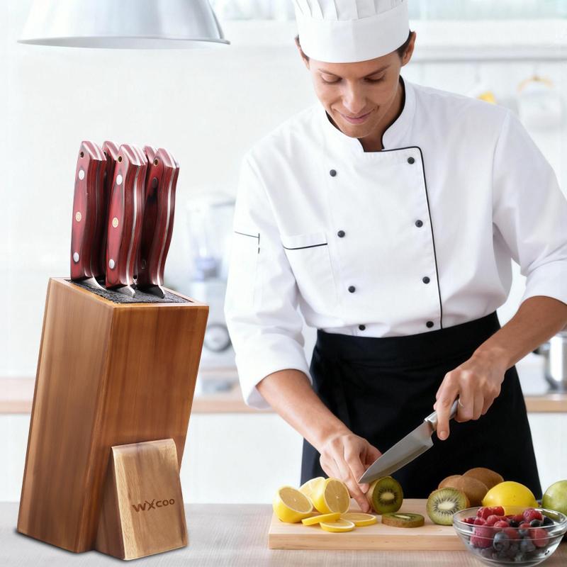WXCOO Дамасская сталь Лазерный узор Шеф-нож Тесак Сантоку Ножи Держатель для кухонных ножей Многофункциональный блок для кухонных ножей